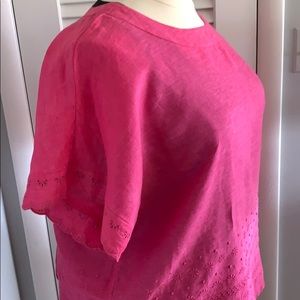 Lands End plus 100% Linen Eyelet Blouse